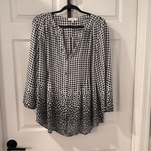 Chaus Women's XL Black & White Houndstooth 3/4 Sleeve Blouse Size X-Large